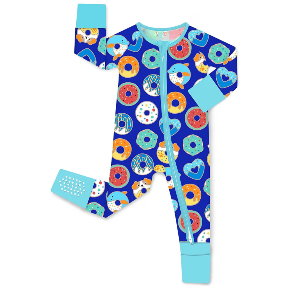 Donut Blue Baby Romper Convertible Zipper, Donut Romper Convertible For Baby BB0415