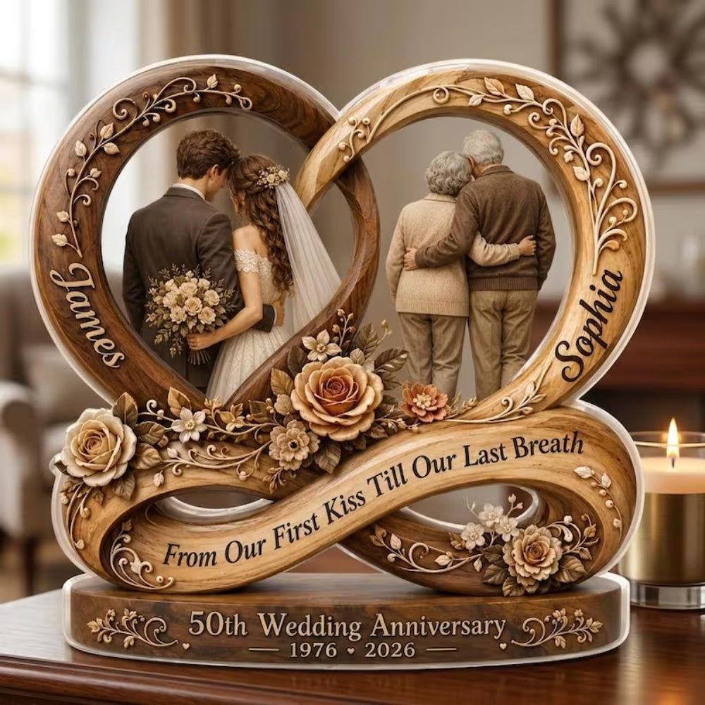 50th Wedding Anniversary Custom Layer Wooden Plaque, Custom Golden Wedding Keepsake Wooden Block WD0883