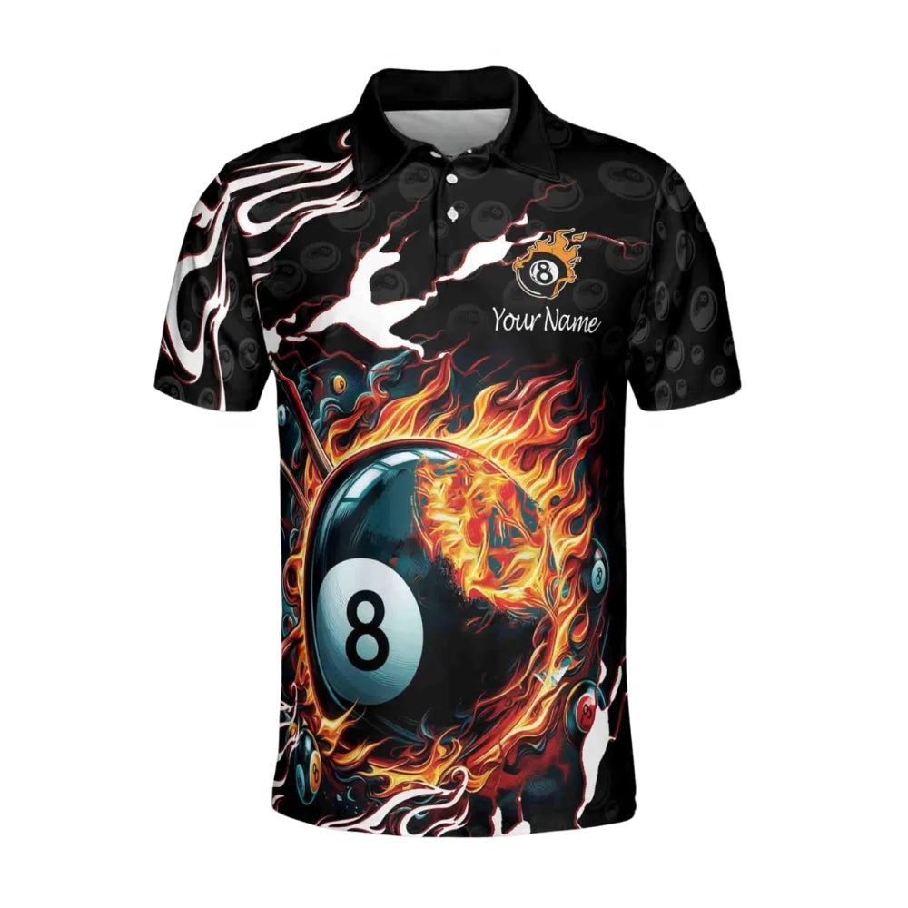 Custom Flame 8 Ball Billiard Polo Shirt For Mens, Custom Flame Billiard Shirts BIE0044