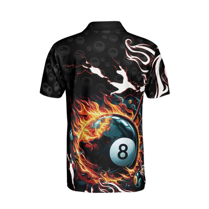 Custom Flame 8 Ball Billiard Polo Shirt For Mens, Custom Flame Billiard Shirts BIE0044