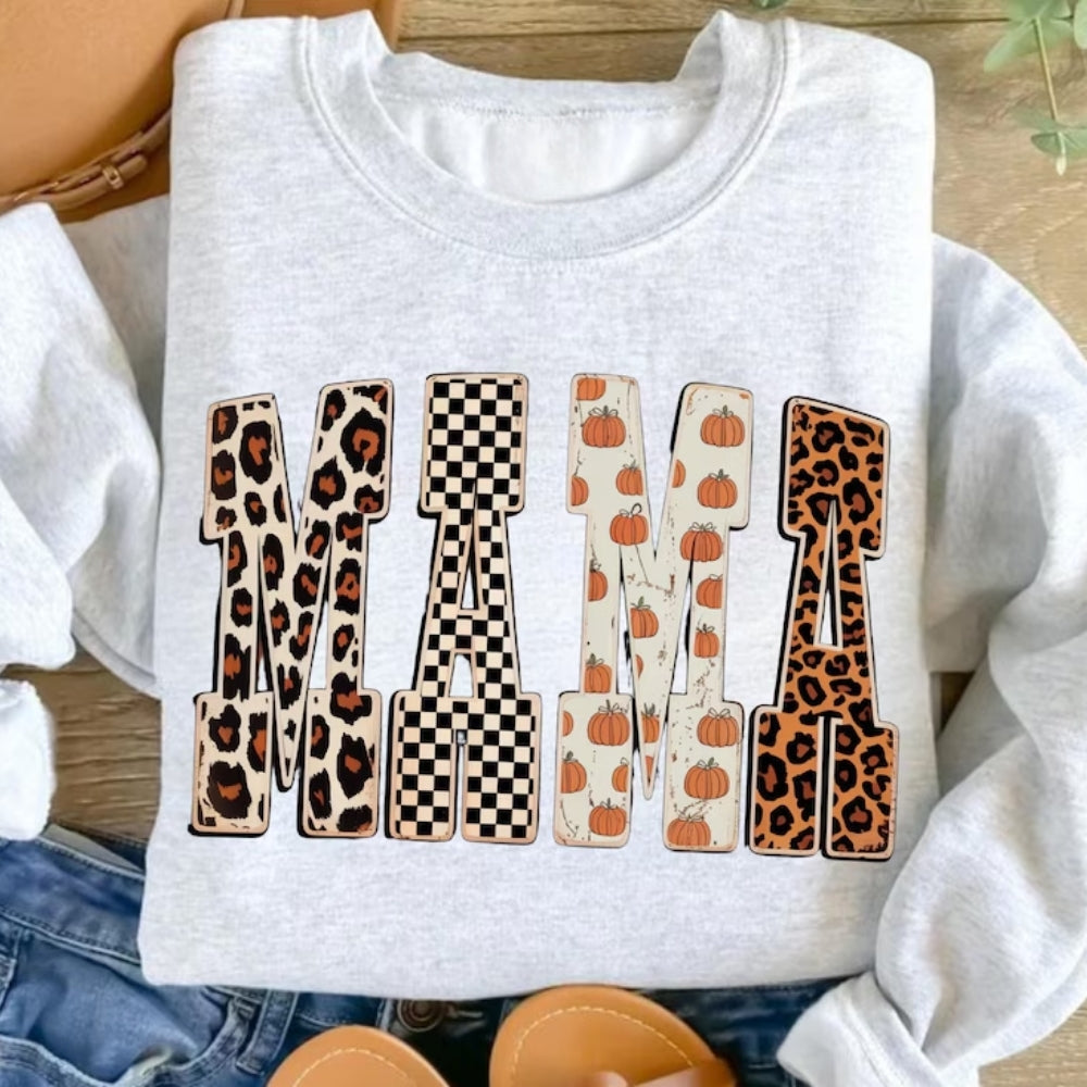 Mama Leopard Pumpkin Sweatshirts, Fall Mom Sweatshirts 2D0937