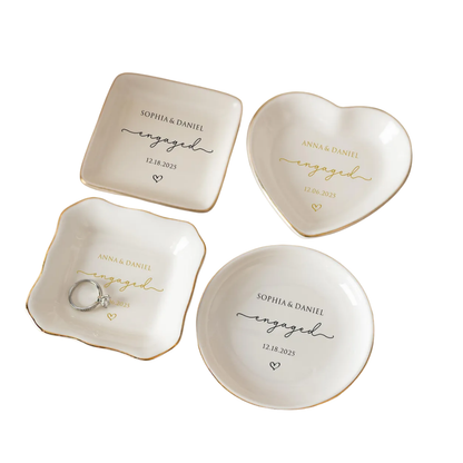 Custom Engaged Couple Name Jewelry Dish, Custom Engagement Ring Dish WD0470
