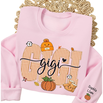 Gigi Pumpkin Custom Grandkids Names Sweatshirt, Custom Grandma Fall Sweatshirt 2D1132