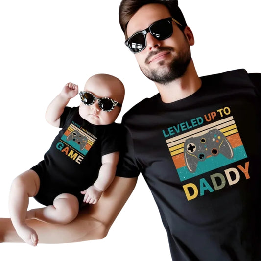 Leveled Up To Daddy Player 2 Has Entered To The Game Matching Dad Son Pregnancy Announcement T Shirt, Game Baby Reveal Matching For Dad Baby ET0974
