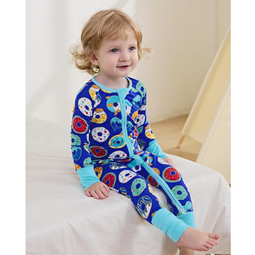 Donut Blue Baby Romper Convertible Zipper, Donut Romper Convertible For Baby BB0415