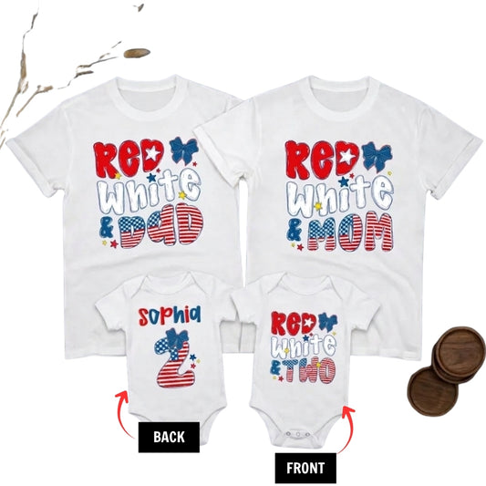 Red White Two Red White Dad Mom Custom 2nd Birthday 4th of July Family Shirt, Custom 2nd Birthday Patriotic Matching Family Shirts ET1073