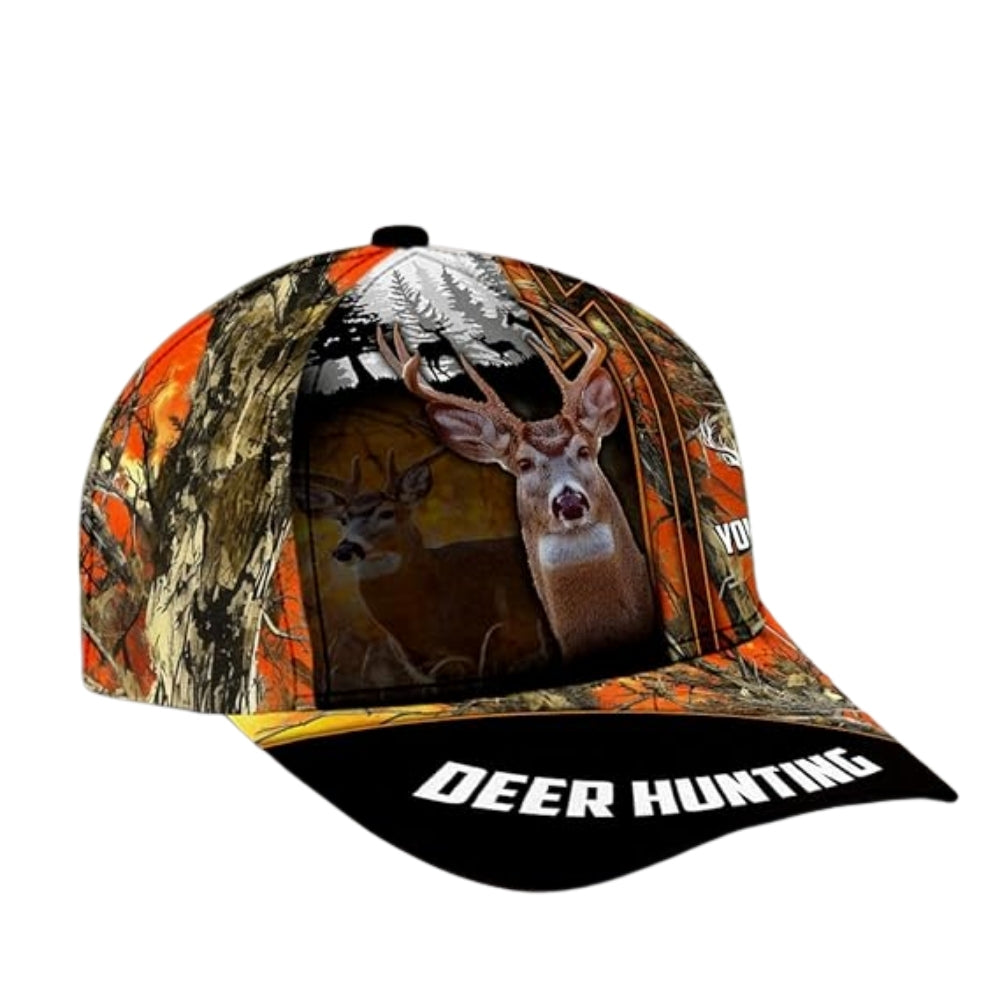 Deer Hunting Custom Orange Camo Baseball Cap, Custom Deer Caps For Hunters CP0257