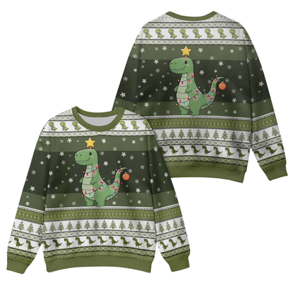 T-Rex Dinosaur Ugly Christmas Sweatshirt Green, Dinosaur Lover Christmas Sweater 2D1225