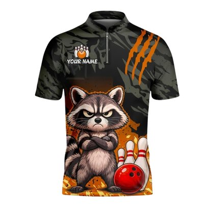 Custom Raccoon Black Camo Bowling Mens Jersey Shirts, Custom Raccoon Bowling Team Shirts BZ1078