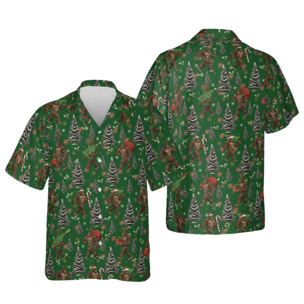 Bigfoot Christmas Tree Hawaiian Shirt For Men, Christmas Sasquatch Hawaiian Shirt ET0034
