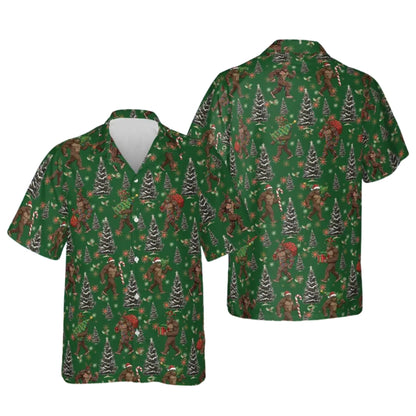 Bigfoot Christmas Tree Hawaiian Shirt For Men, Christmas Sasquatch Hawaiian Shirt ET0034