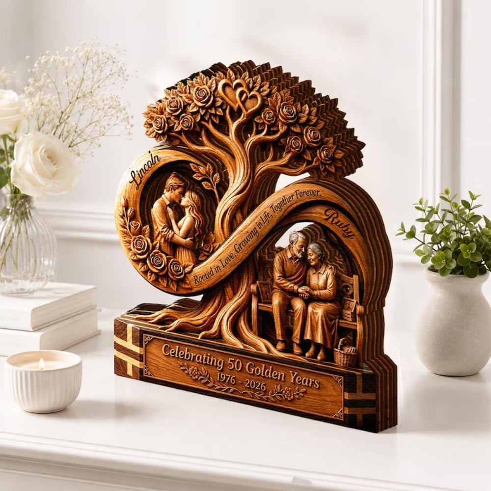 Custom Celebrating 50 Golden Years Wooden Plaque, Personalized 50th Wedding Anniversary Wooden Block WD0763