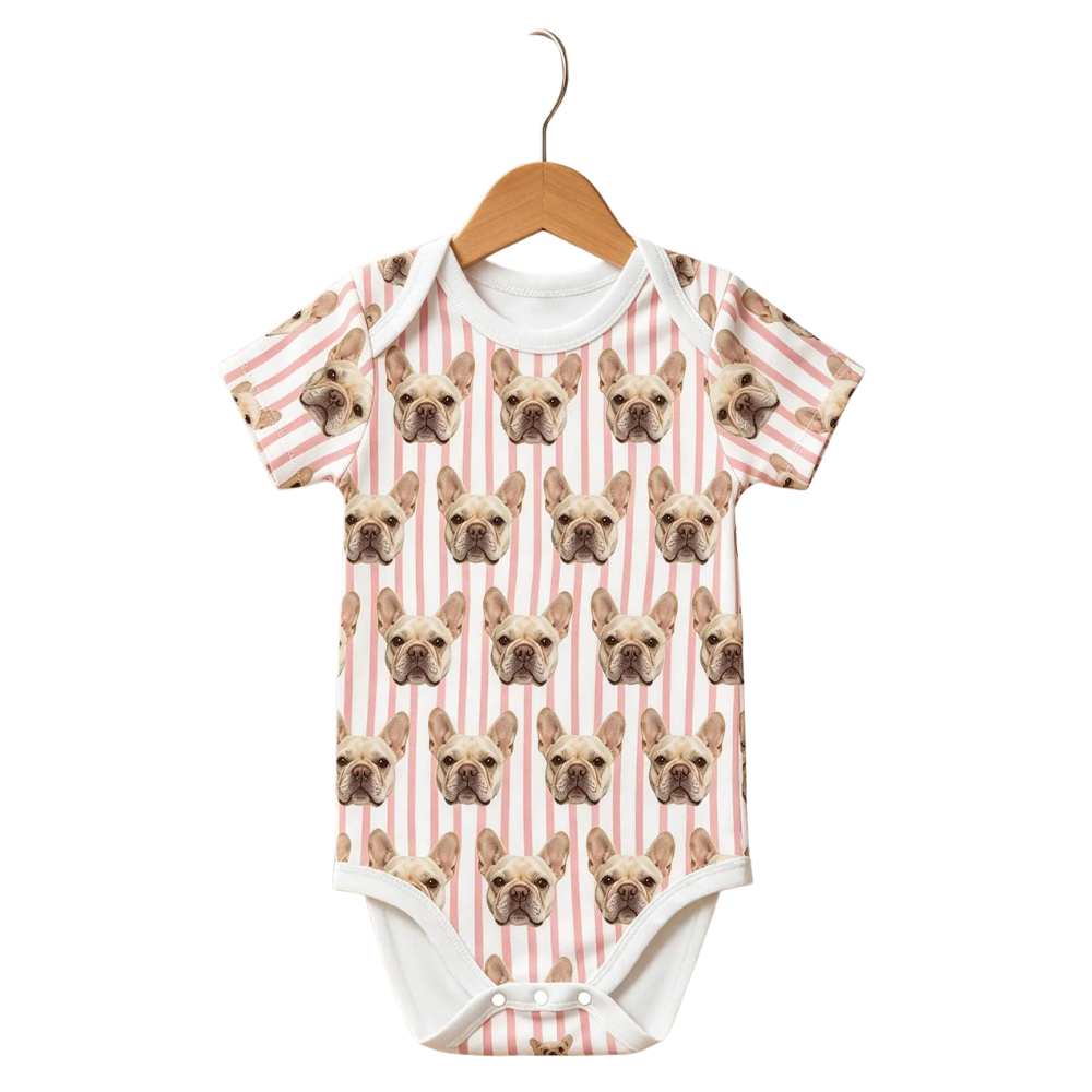 Custom Dog Cat Face Striped Baby Bodysuit, Custom Photo Pet Baby Bodysuit BB0309