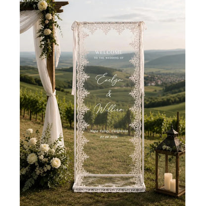 Personalized Lace Sheer Wedding Welcome Sign, Custom Welcome Lace Wedding Banner WD0237