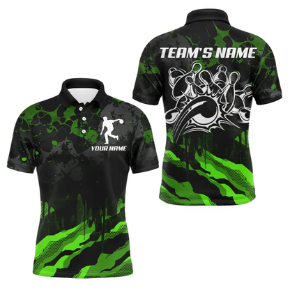 Custom Camouflage Bowling Mens Polo Shirts Black And Red, Custom Camo Team Bowling Shirt BZ1096