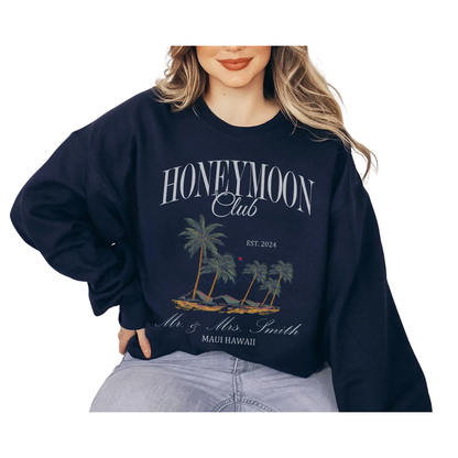 Honeymoon Club Custom Matching Couple Sweatshirt, Custom Sweatshirt For Newlyweds ET1475