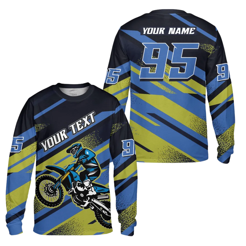 Custom Rider Green Black Dirt Bike Long Sleeve Men Jersey, Custom Racing Dirt Bike Jerseys MZ0094