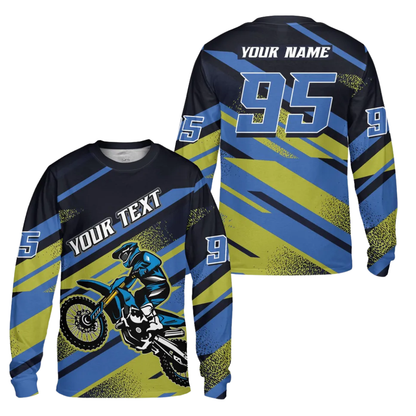 Custom Rider Green Black Dirt Bike Long Sleeve Men Jersey, Custom Racing Dirt Bike Jerseys MZ0094