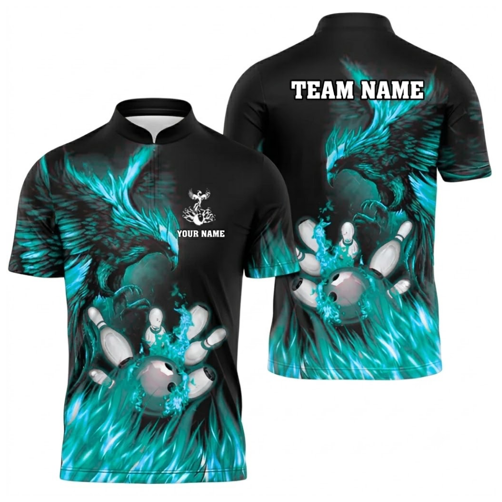 Custom Phoenix Flaming Men's Bowling Polo Shirt, Custom Phoenix Bowling Team Shirts BZ0517