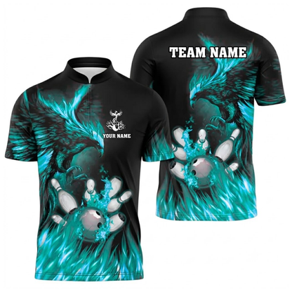Custom Phoenix Flaming Men's Bowling Polo Shirt, Custom Phoenix Bowling Team Shirts BZ0517