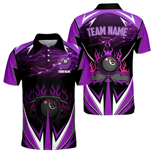 Custom Purple Thunder Flame 8 Ball Billiard Polo Shirt Mens, Custom Billiard Team Shirts BIZ0156