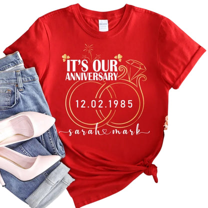 It's Our Anniversary Custom Husband And Wife Matching T Shirts, Personalized Wedding Anniversary Couple Shirts ET0911