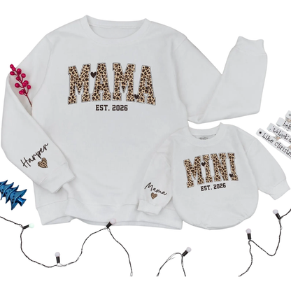 Custom Mama And Mini Leopard Matching Sweatshirt, Personalized Mommy And Me Leopard Sweater ET1687