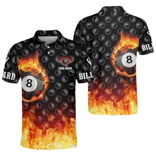 Custom Flaming 8 Ball Billiard Men Polo Shirt, Custom Flame Billiard Team Shirts BIZ0229