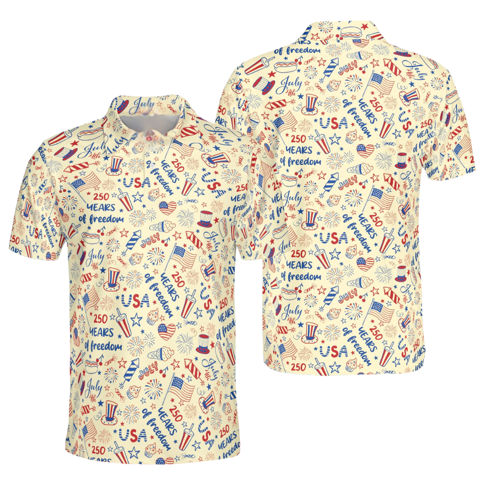 250 Years Of Freedom American Flag Golf Polo Shirt Men, 4th Of July Golf Shirts GE0478