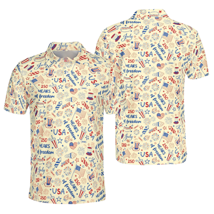 250 Years Of Freedom American Flag Golf Polo Shirt Men, 4th Of July Golf Shirts GE0478