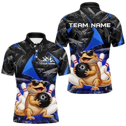 Bearded Dragon Custom Mens Bowling Polo Shirt, Custom Bearded Dragon Bowling Team Shirts BZ0674