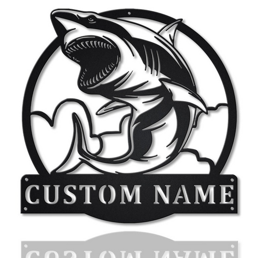 White Shark Monogram Metal Sign Art, Custom White Shark Monogram Metal Sign, Shark Metal Wall Decor CN1390