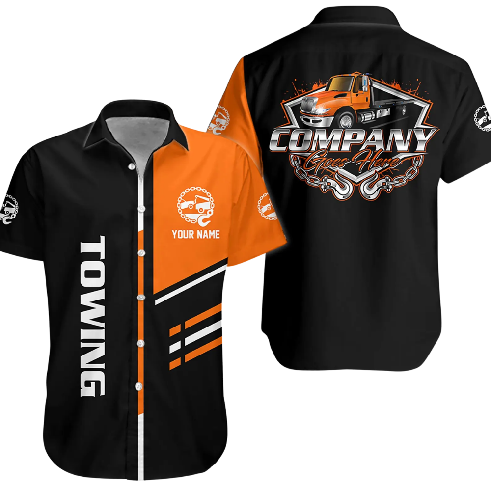 Custom Tow Truck Company Hawaiian Shirt Men, Personalized Truck Mechanic Uniforms HE0676