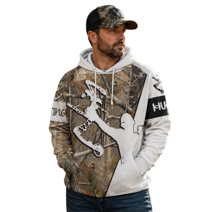 Bow Hunting Forest Camo Hoodie White And Brown, Hunting Lover Hoodie 3D Print 2D1151