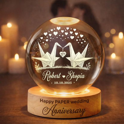 Custom Paper Wedding Anniversary Crystal Ball Led Night Light, Custom 1st Anniversary Night Light For Couple WD0843