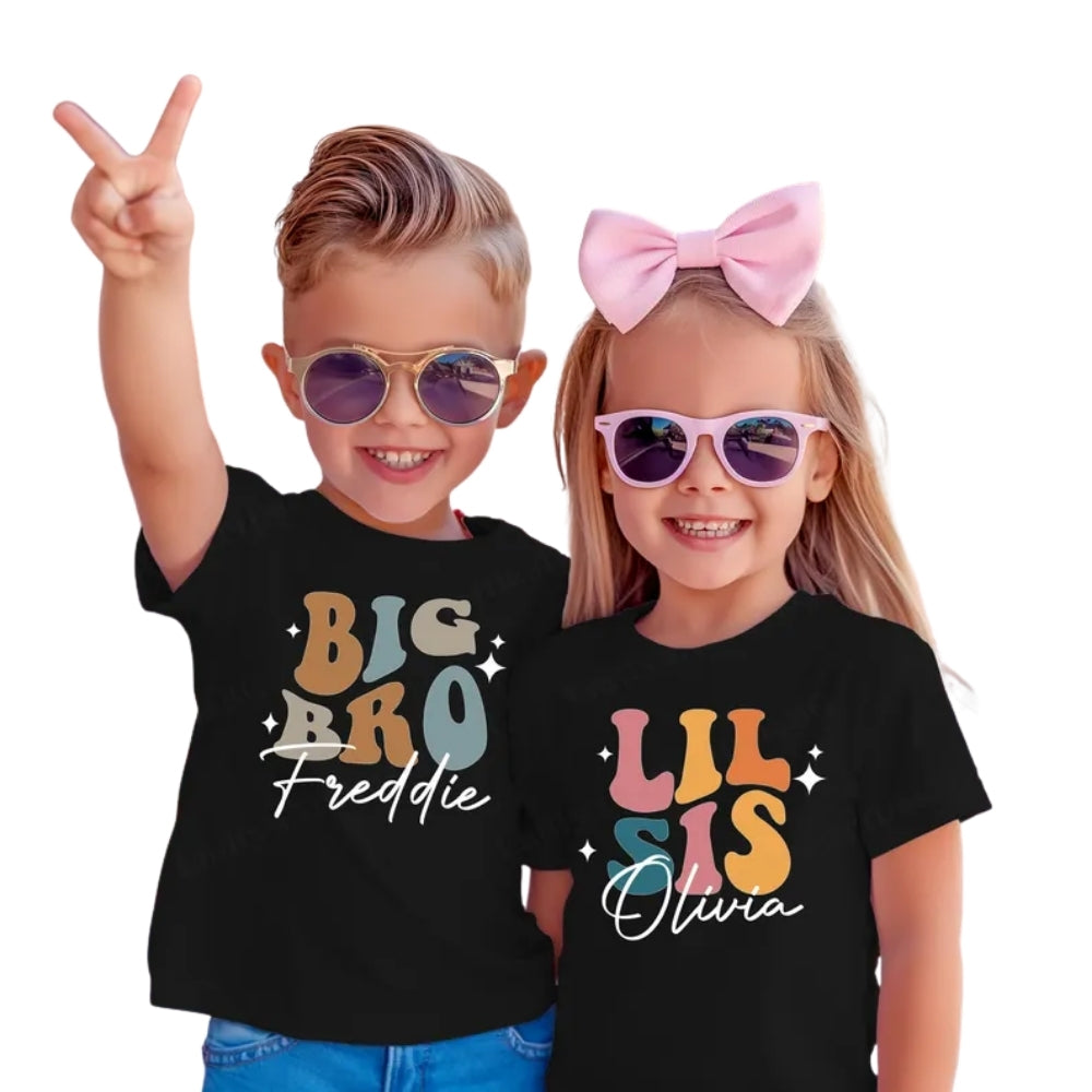 Big Bro Lil Sis Custom Name Matching Sibings T Shirts, Custom Matching Brother And Sister Family Shirts ET0223