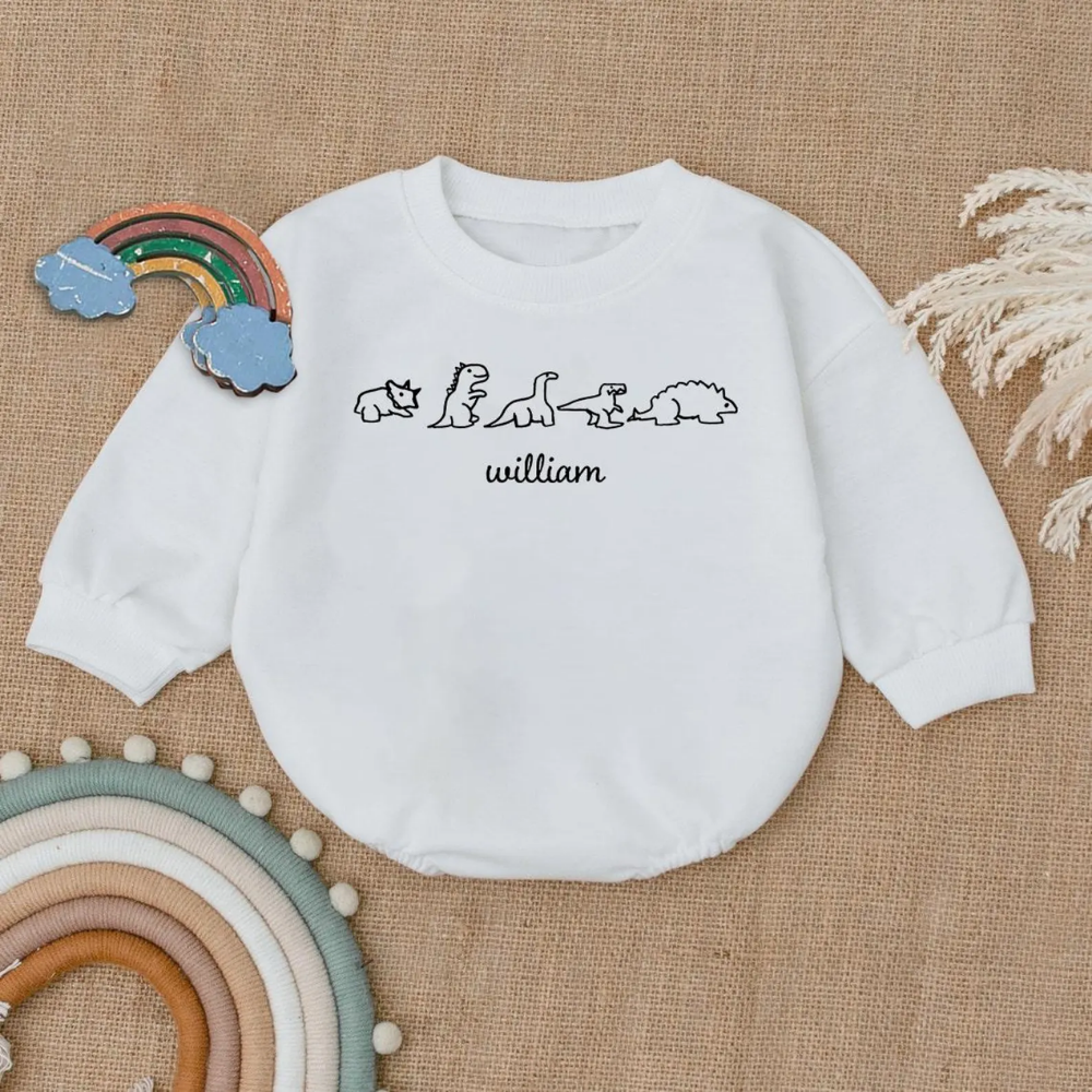 Custom Name Baby Dinosaur Romper Sweatshirt, Personalized Dinosaur Romper Sweatshirt For Baby BB0107