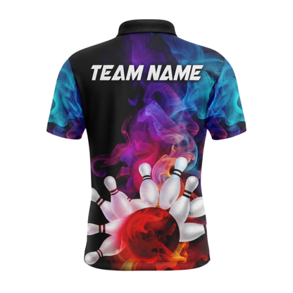 Colorful Smoke Custom Bowling Polo Shirt For Men, Custom Team Bowling Shirts BZ0807