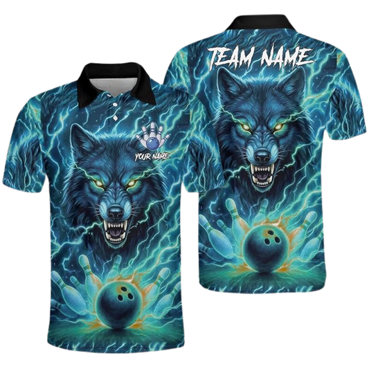 Custom Wolf Bowling Polo Shirt For Men, Custom Thunder Wolf Bowling Shirt Team BZ0772