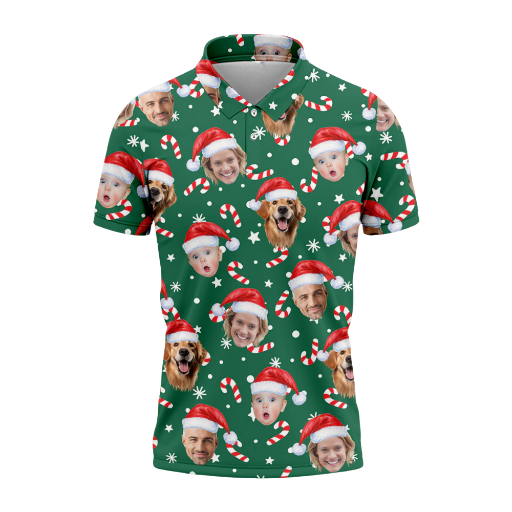 Custom Photo Christmas Golf Mens Polo Shirt, Custom Face Christmas Golf Shirt GZ0341