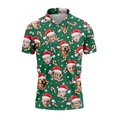 Custom Photo Christmas Golf Mens Polo Shirt, Custom Face Christmas Golf Shirt GZ0341