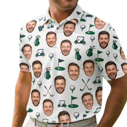 Custom Face Matching Golf Polo Shirt For Men And Women, Custom Photo Golf Shirts For Couple GE0386
