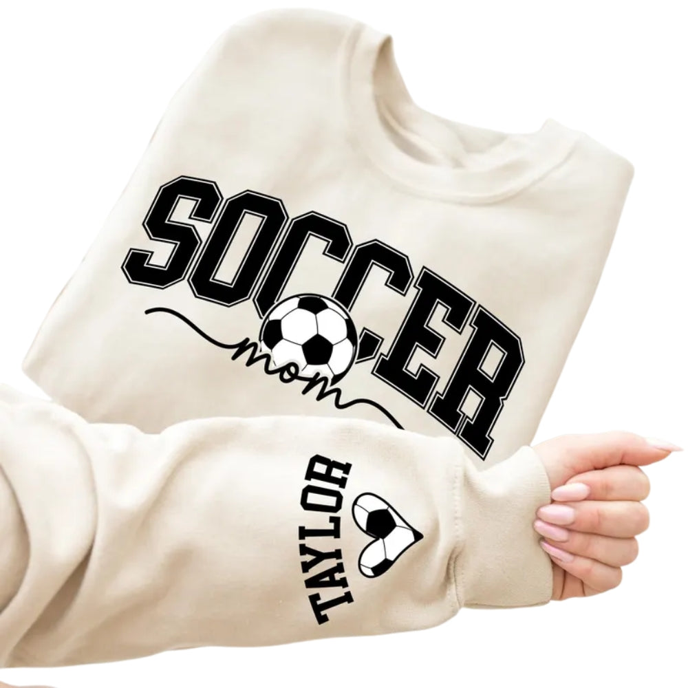 Custom Soccer Mom Sweatshirt With Kids Name On Sleeve, Custom Soccer Mama Sweatshirt 2D0509