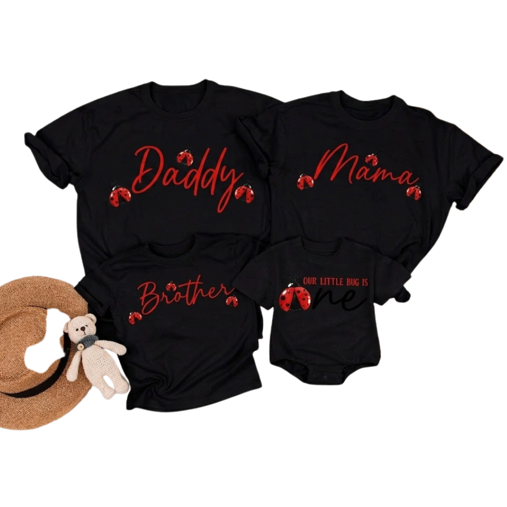 Ourr Little Big Is One Personalized Ladybug First Birthday Family T Shirt, Custom 1st Birthday Ladybug Family Shirts ET1189