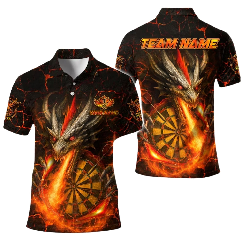 Custom Dragon Flame Dart Men's Polo Shirt, Custom Dragon Darts Shirt For Team DE0092