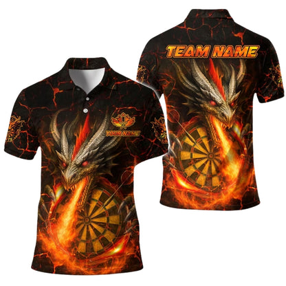 Custom Dragon Flame Dart Men's Polo Shirt, Custom Dragon Darts Shirt For Team DE0092