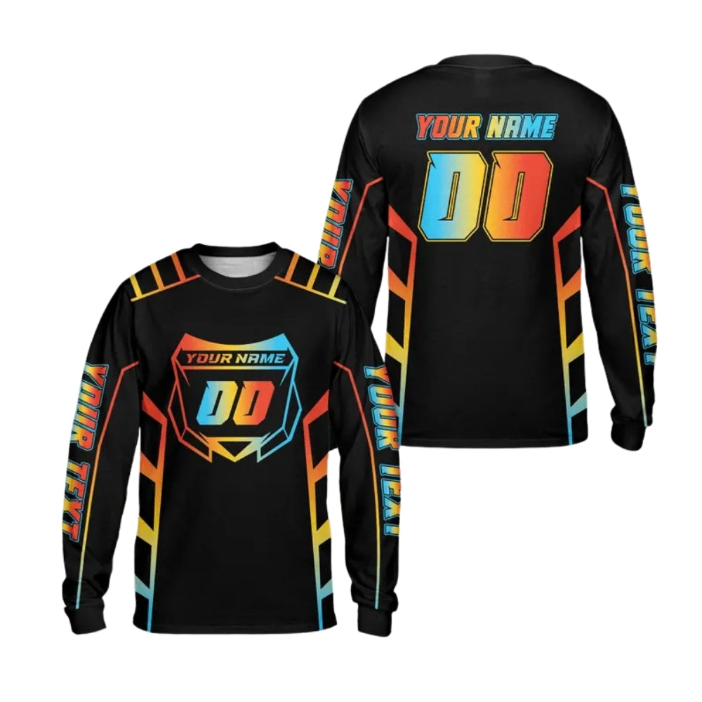 Custom Number Neon Gradient Motocross Long Sleeve Jersey For Men, Custom Neon Dirt Bike Shirts ME0024