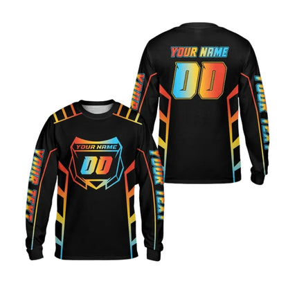 Custom Number Neon Gradient Motocross Long Sleeve Jersey For Men, Custom Neon Dirt Bike Shirts ME0024