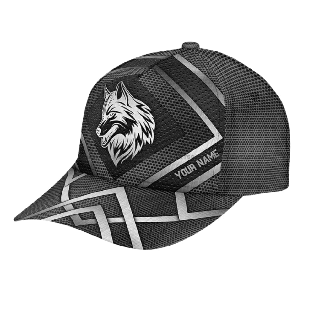 Custom Wolf 3D Printed Black Baseball Cap, Personalized Wolf Hat With Name CP0449