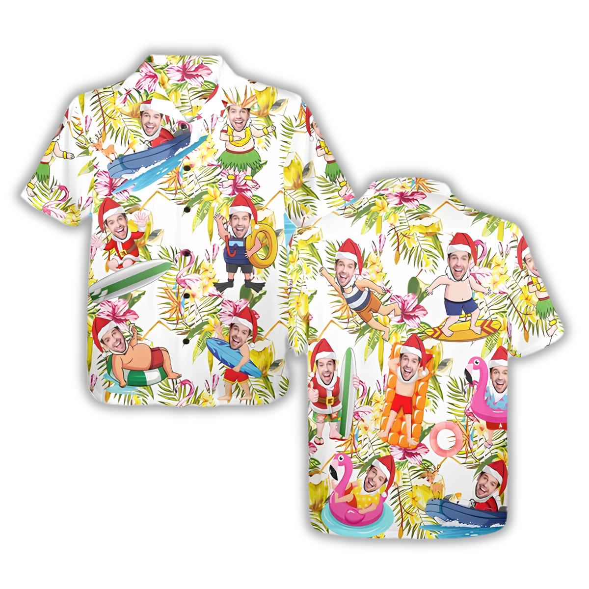 Custom Photo Christmas Tropical Hawaiian Shirt For Men Women, Custom Funny Faces Christmas Hawaiian Shirt HE0880